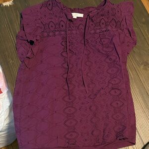 LOFT Women's Deep Purple Eyelet Blouse